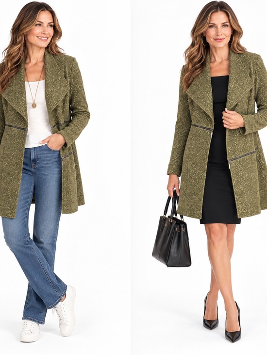 eva varro Jackets & Blazers - Eva Varro Barcelona Jacket Medium olive texture zipper accents edgy office
